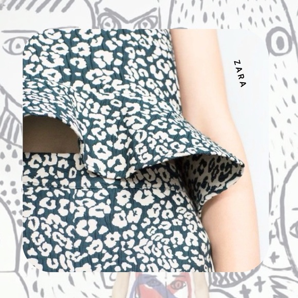 Zara dark green & white leopard print peplum sleeveless blouse - Picture 2 of 16